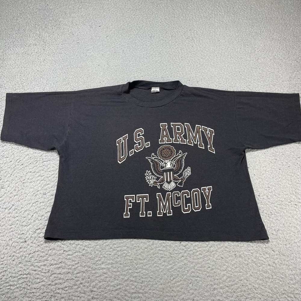 Vintage U.S. Army Ft McCoy Shirt‎ Mens Large Black Graphic Tee Artex 50/50 USA